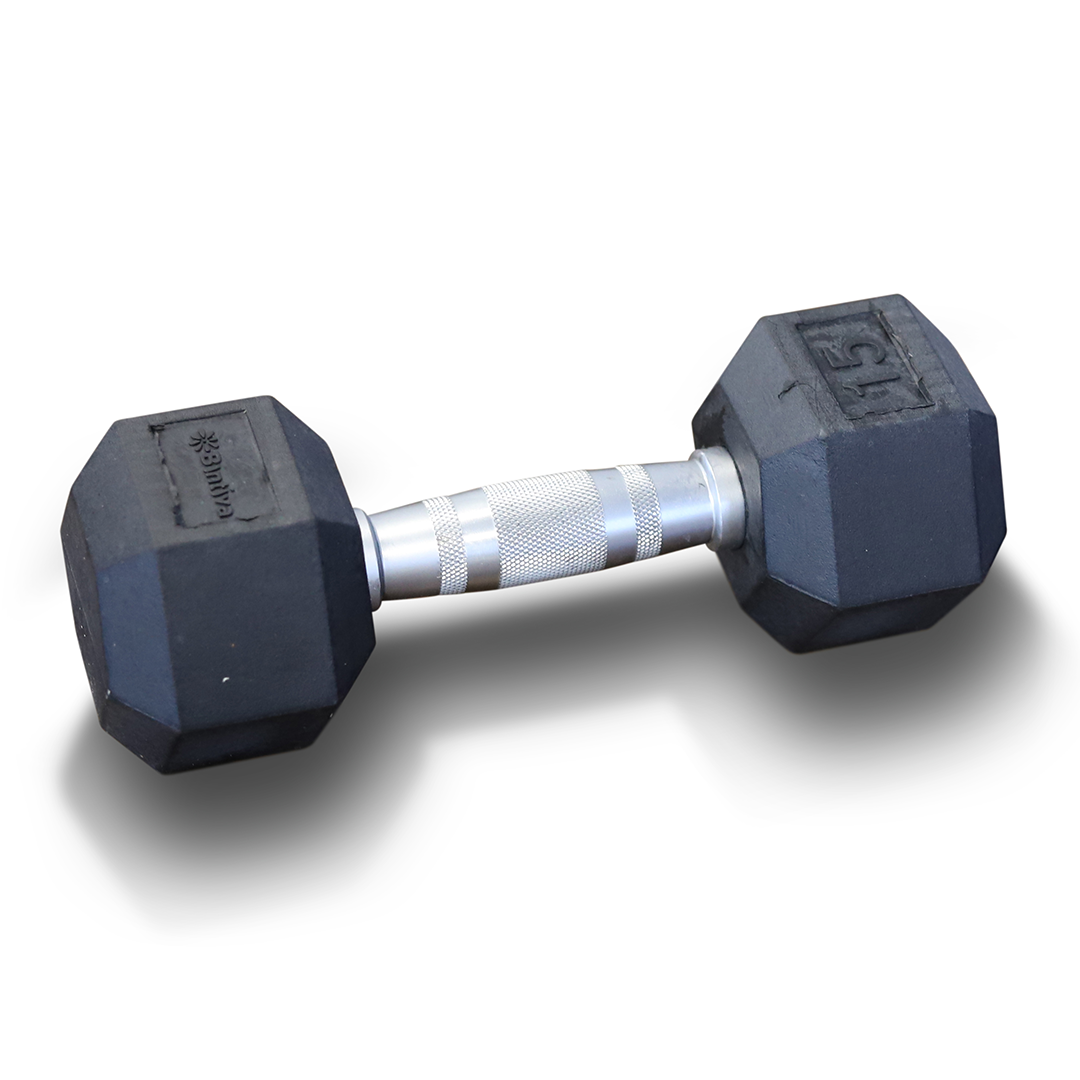 Rubber Coated Hexagon Dumbbells - Set of 2 -15lb