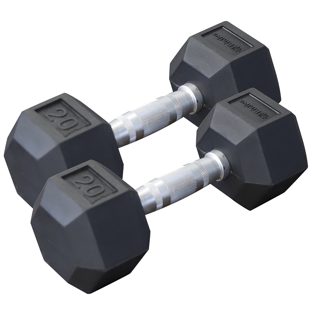 Rubber Coated Hexagon Dumbbells - Set of 2 - 20lb