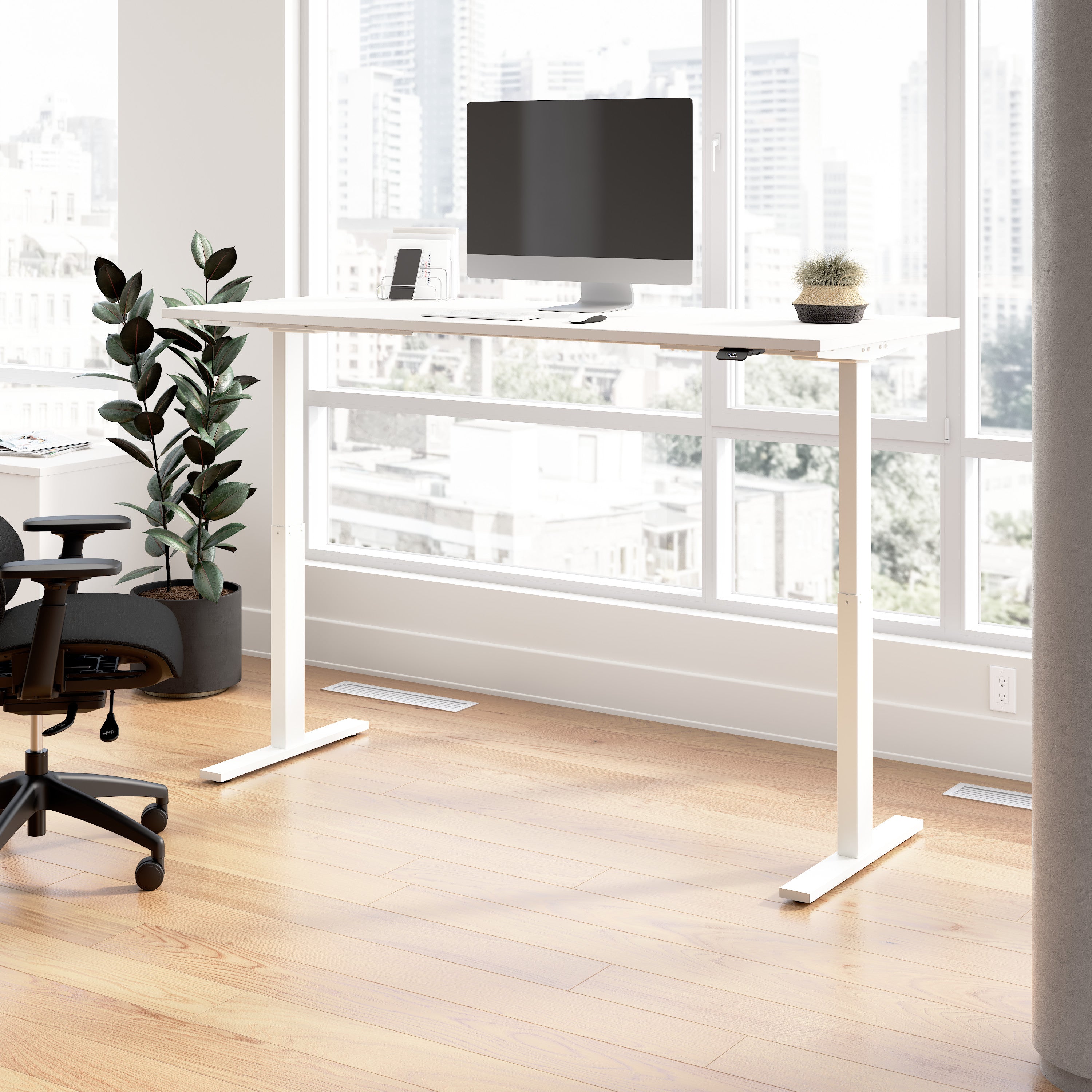Bush Business Furniture Move 60 Series 72W x 30D Electric Height Adjustable Standing Desk in White with White Base - 71.02" Width x 29.37" Depth x 27.44" Height