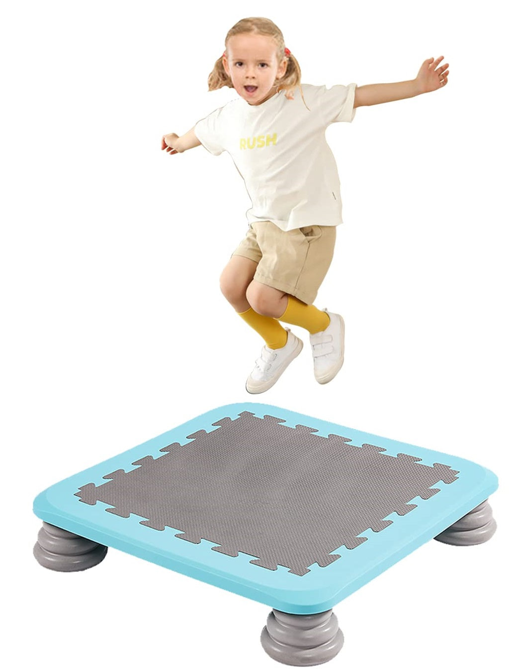 Mini Square Trampoline for Kids - Light Blue