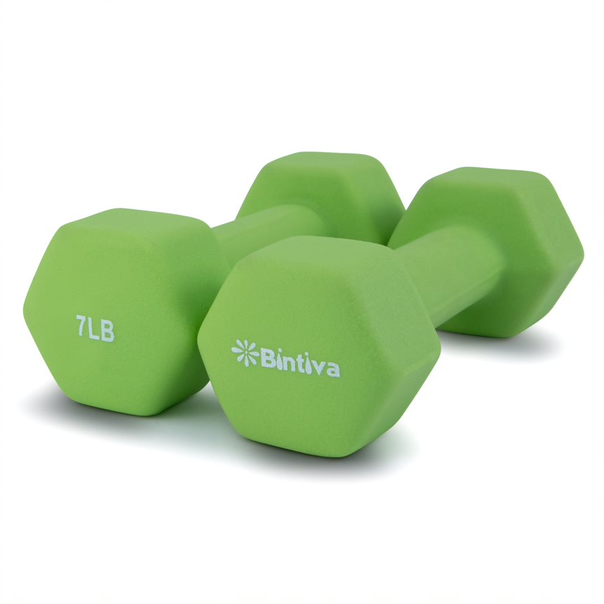 Bintiva Neoprene Hexagon shaped dumbbells - 7 lbs