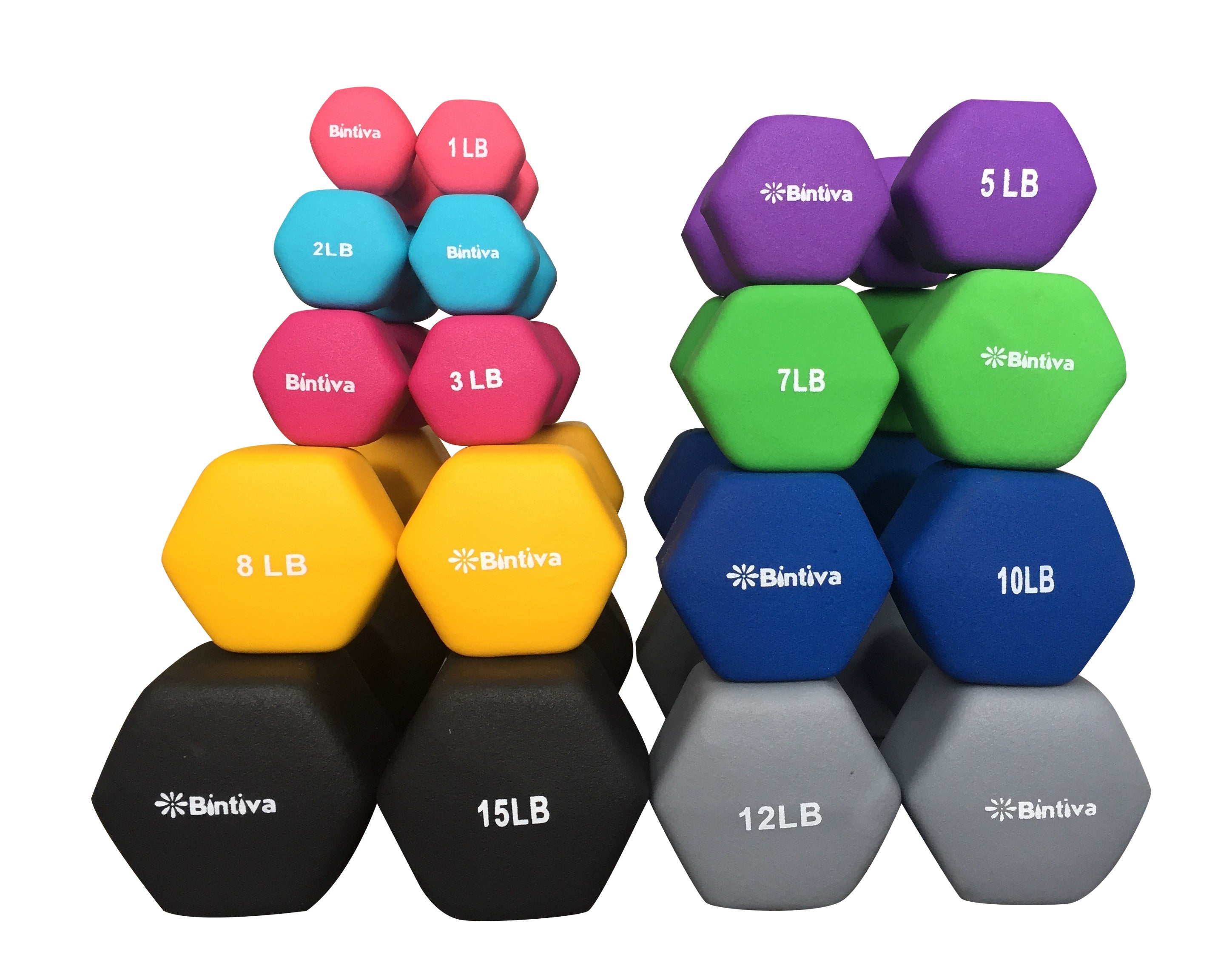 Bintiva Neoprene Hexagon shaped dumbbells - 12 LB