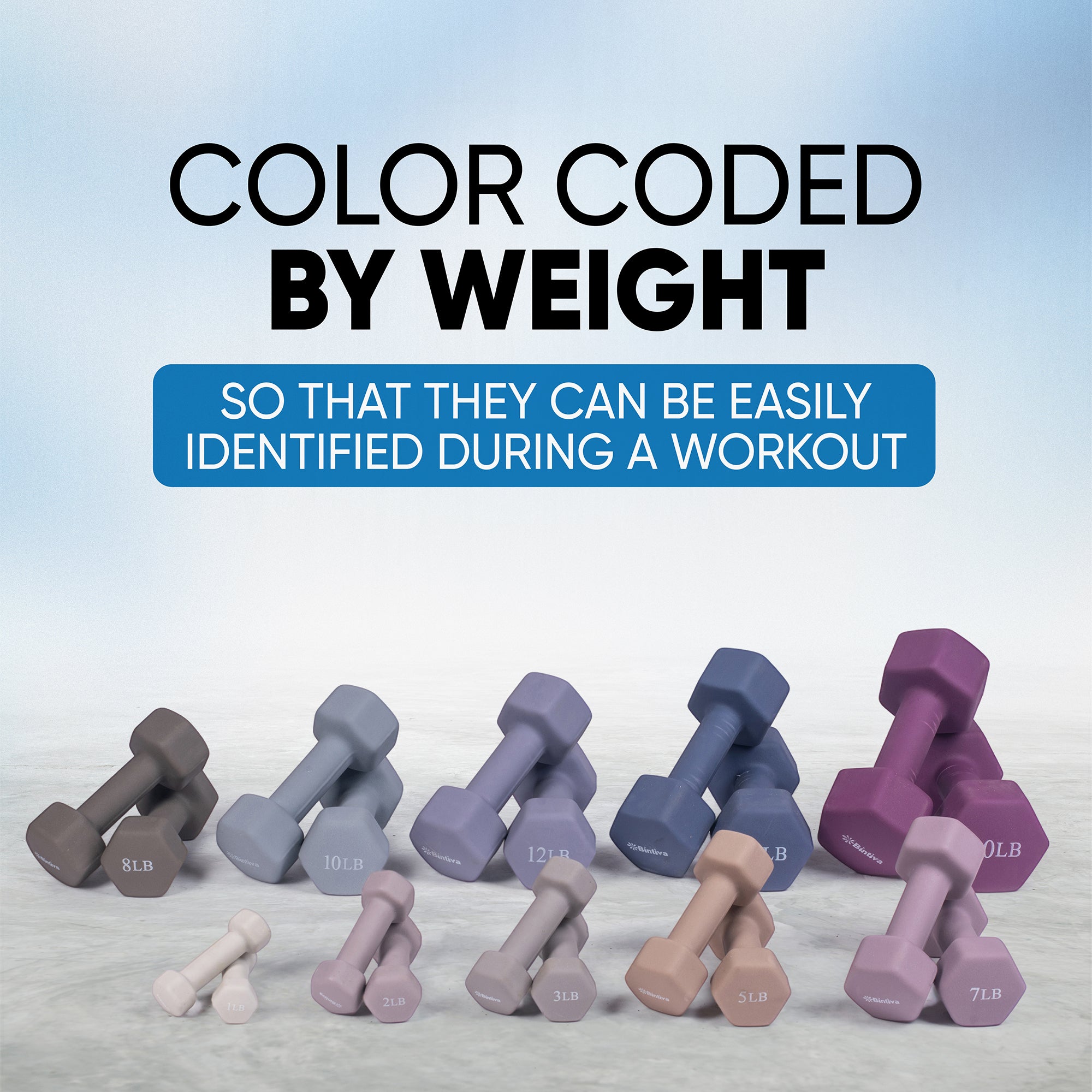 Bintiva Neoprene Hexagon shaped dumbbells - 12 LB