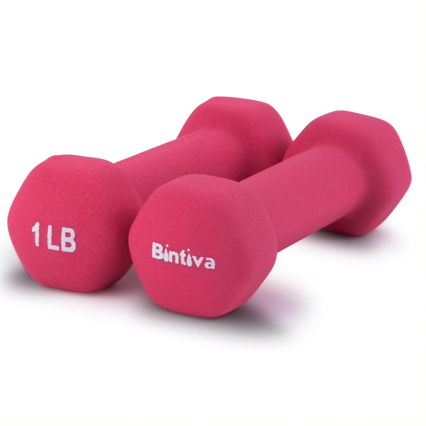 Bintiva Neoprene Hexagon shaped dumbbells - 1 lb.
