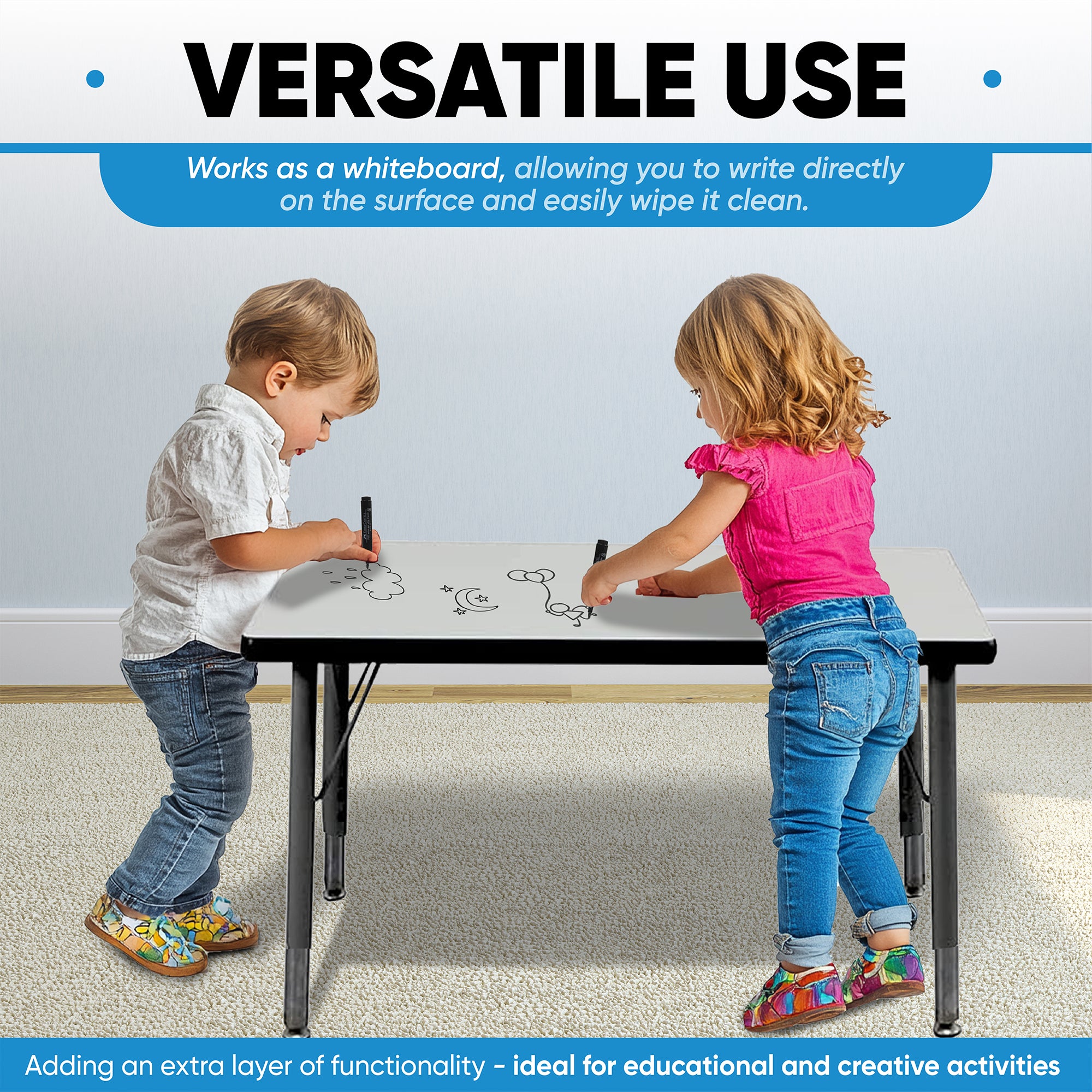 Activity Table 24 x 48 (60x120cm) Black Edge - Black Legs Adjusts 21 - 30