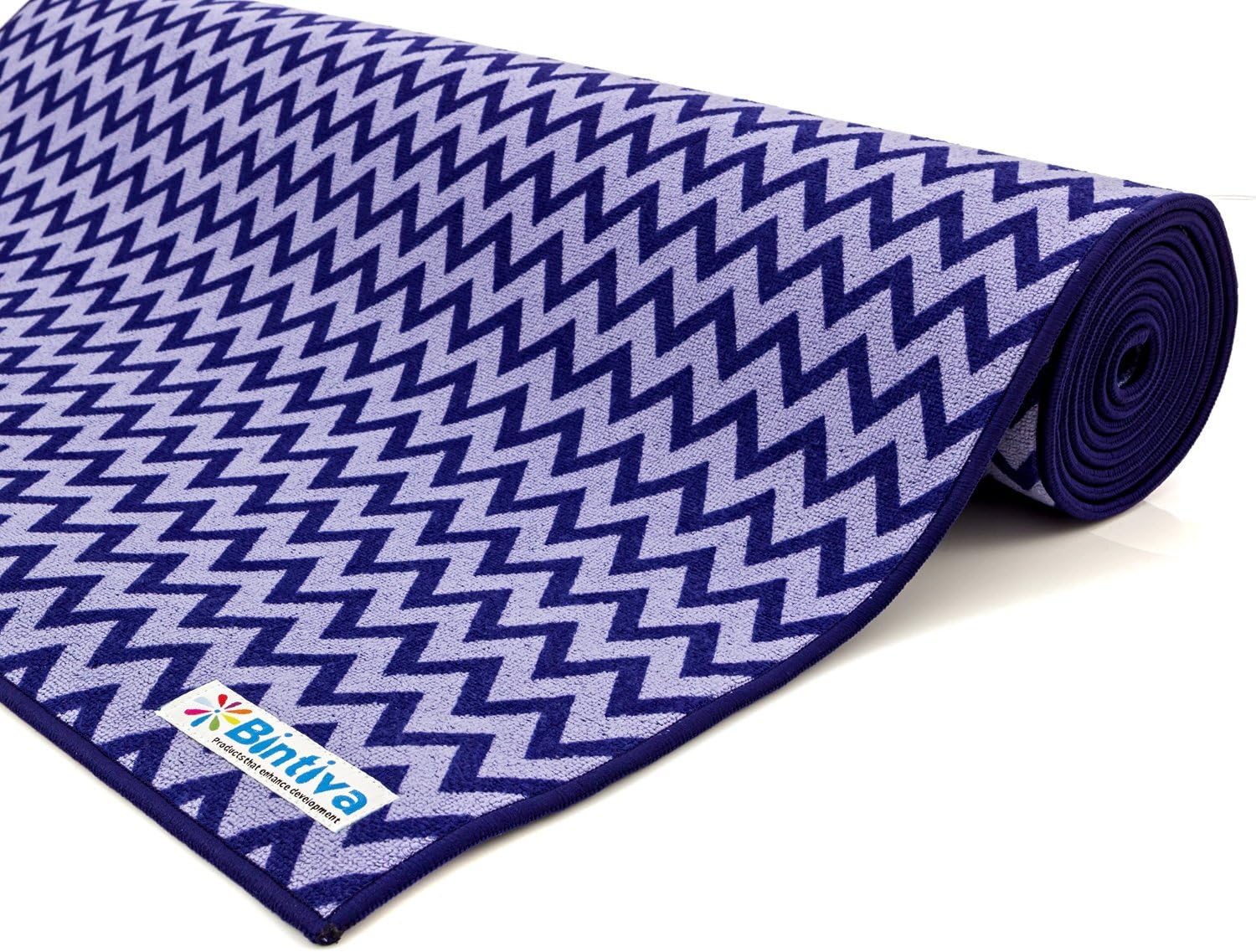 Bintiva Chevron Style Yoga Towel Hybrid Mat - Dark Blue/Light Blue