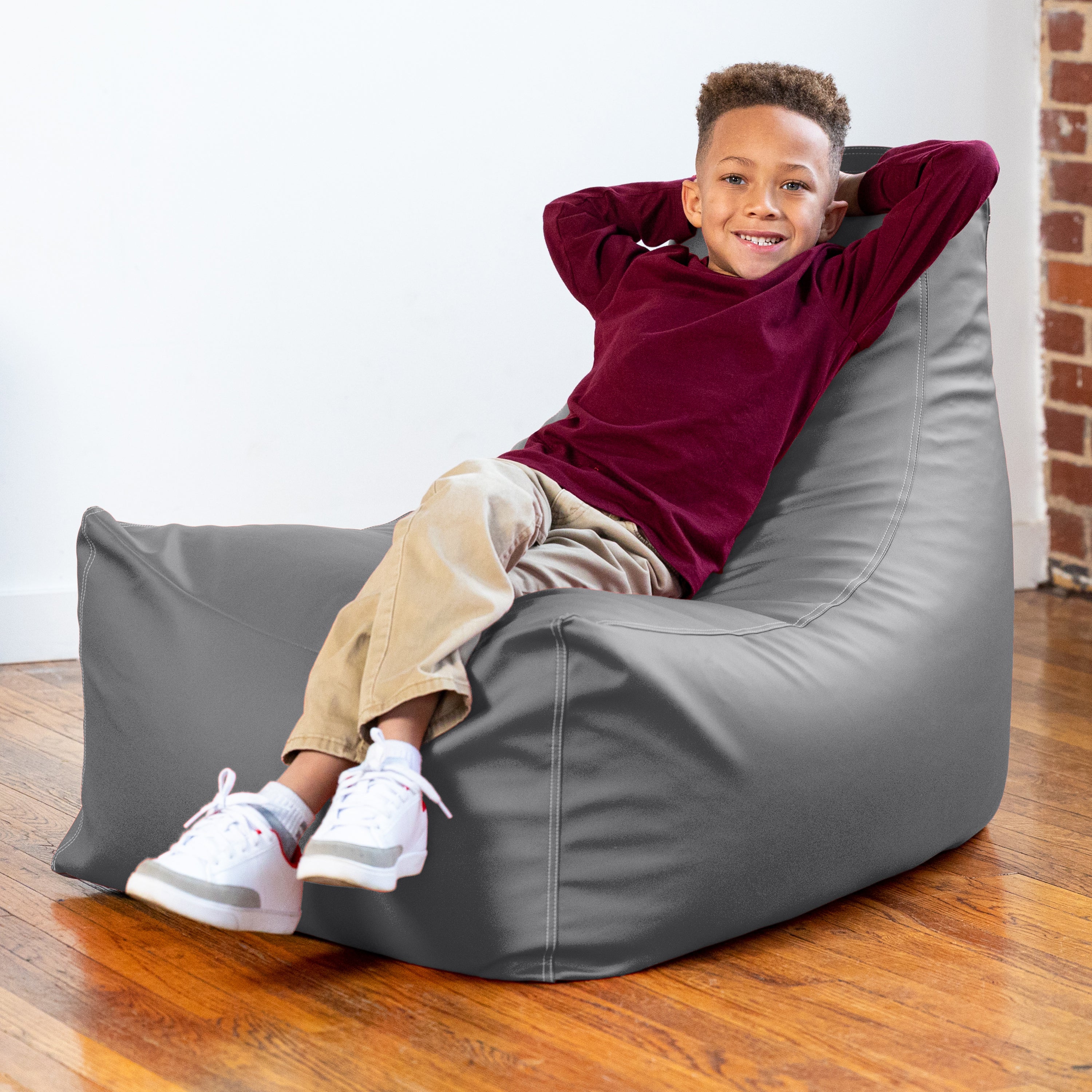 Jaxx Pezzi Premium Vinyl Classroom Bean Bag Chair, Charcoal