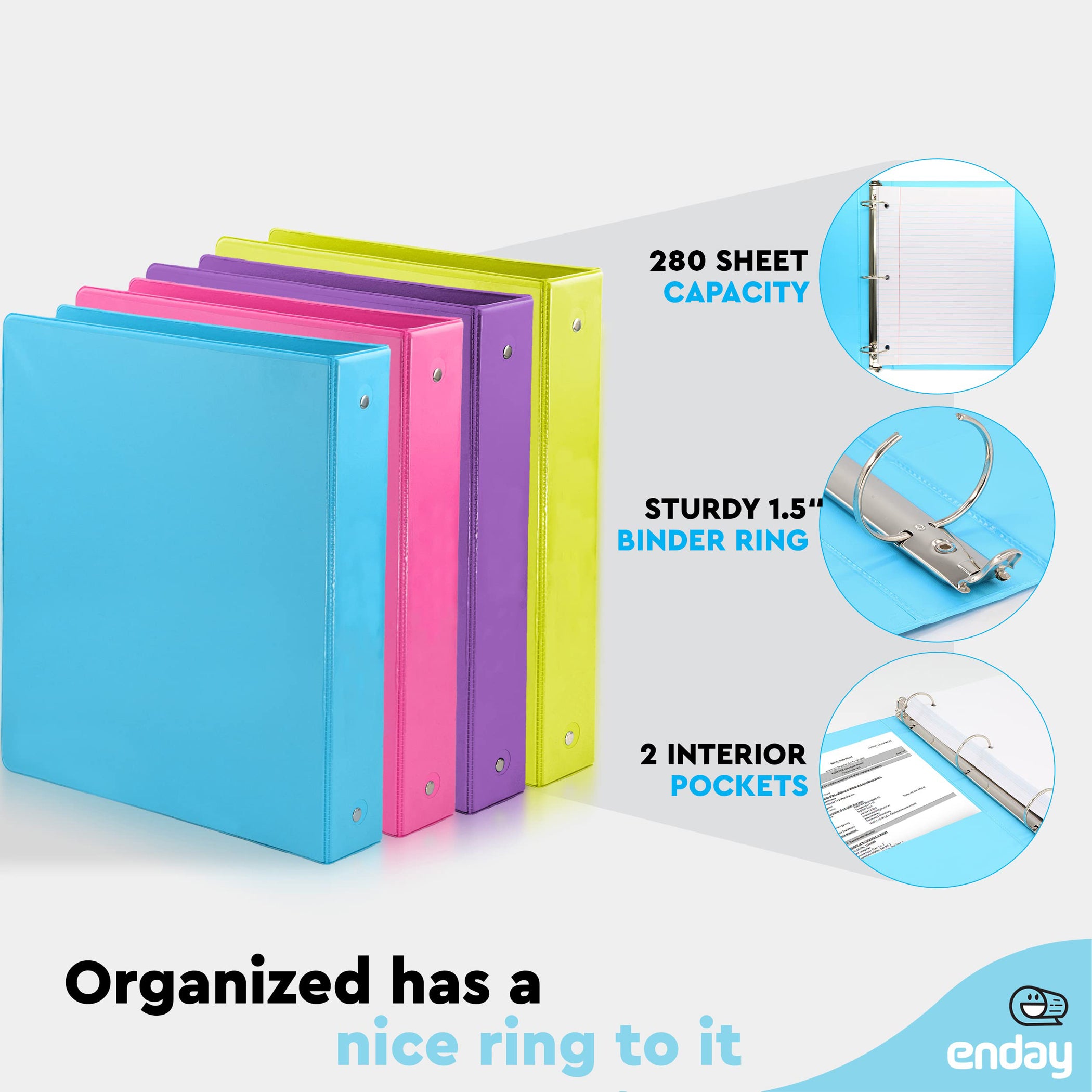 3-Ring View Binder, O-Ring, Assorted Colors, 1-1/2 Inch, Pack of 4
