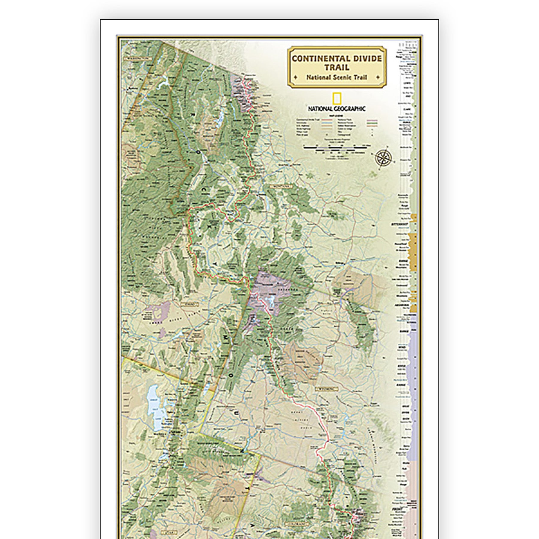 Continental Divide Trail Map, In Gift Box, 18" x 48"