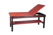 wooden treatment table - H-brace, shelf, adjustable back, upholstered, 72" L x 30" W x 30" H - Specify Color