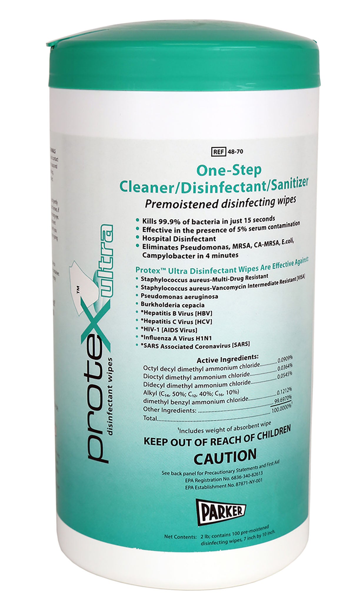 Protex Ultra, Disinfectant Wipes, 7" x 9.5", Canister of 75, Case of 8