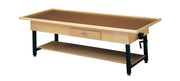 wooden treatment table - manual hi-low, raised-rim, shelf, drawer, 78" L x 30" W x 25" - 33" H - Specify Color