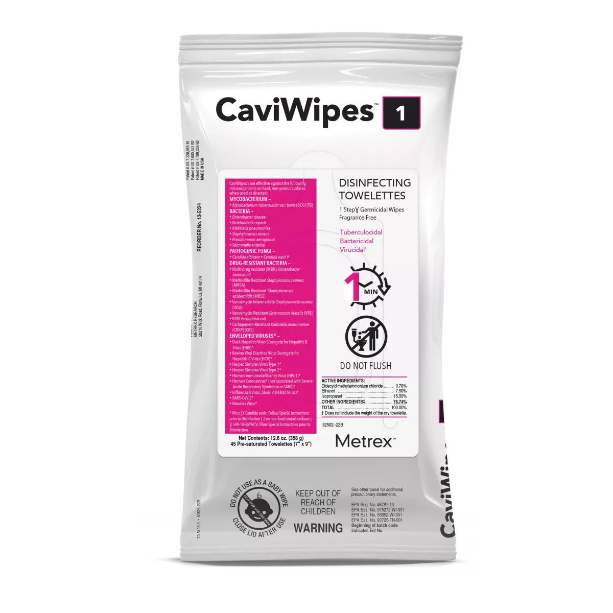 CaviWipes1 Flat Pack (45 Count), 7" x 9", Case of 20 Packs