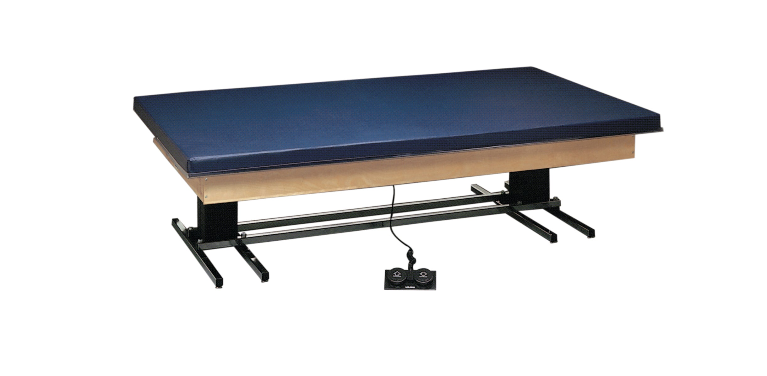 wooden platform table - deluxe electric hi-low, upholstered, 8' x 6' x (23" - 32") - Specify Color