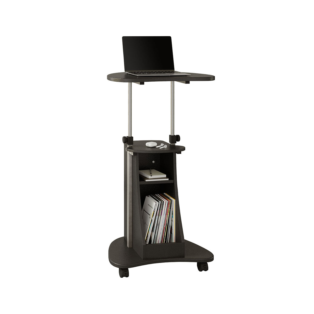 Techni Mobili Sit-to-Stand Rolling Adjustable Height Laptop Cart with Storage, Graphite