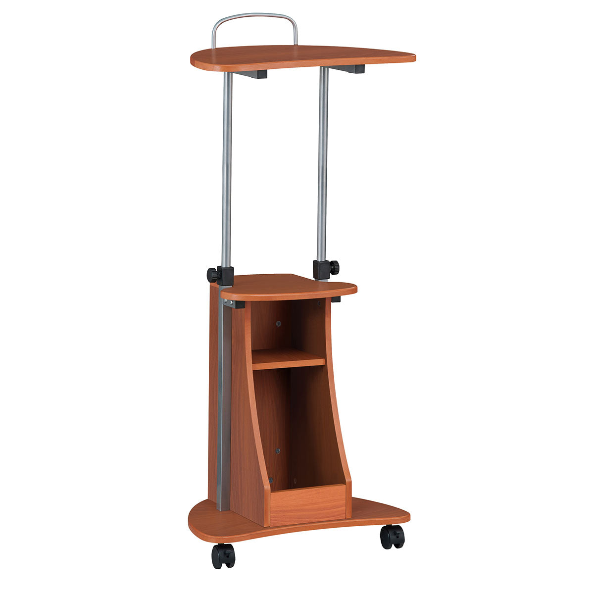 Techni Mobili Sit-to-Stand Rolling Adjustable Height Laptop Cart with Storage, Woodgrain