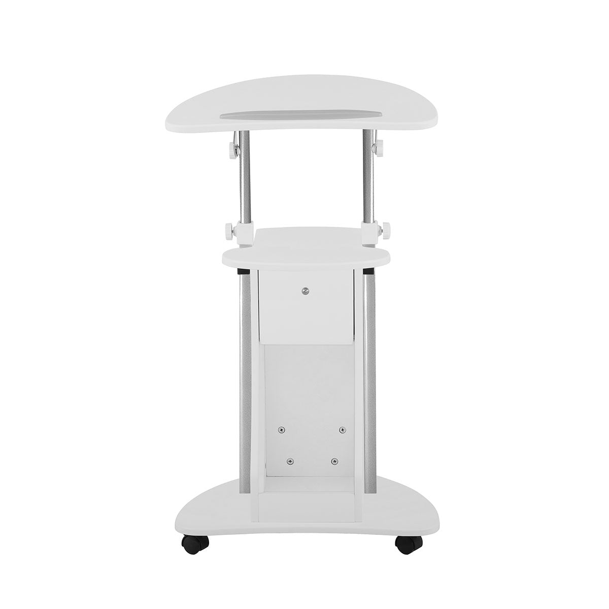 Techni Mobili Sit-to-Stand Rolling Adjustable Laptop Cart with Storage, White