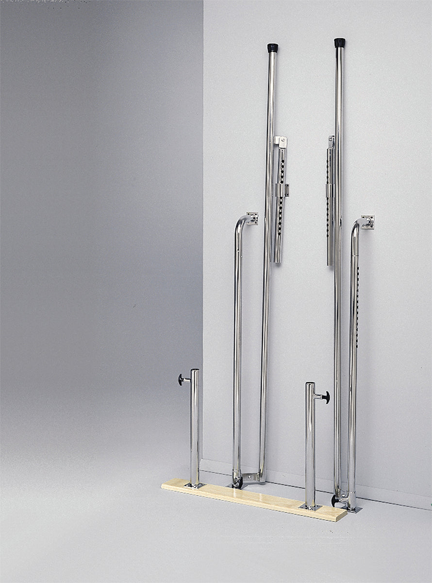 Parallel Bars, wall-mounted, wood base, folding, height adjustable, 7' L x 22.5" W x 28" - 42" H