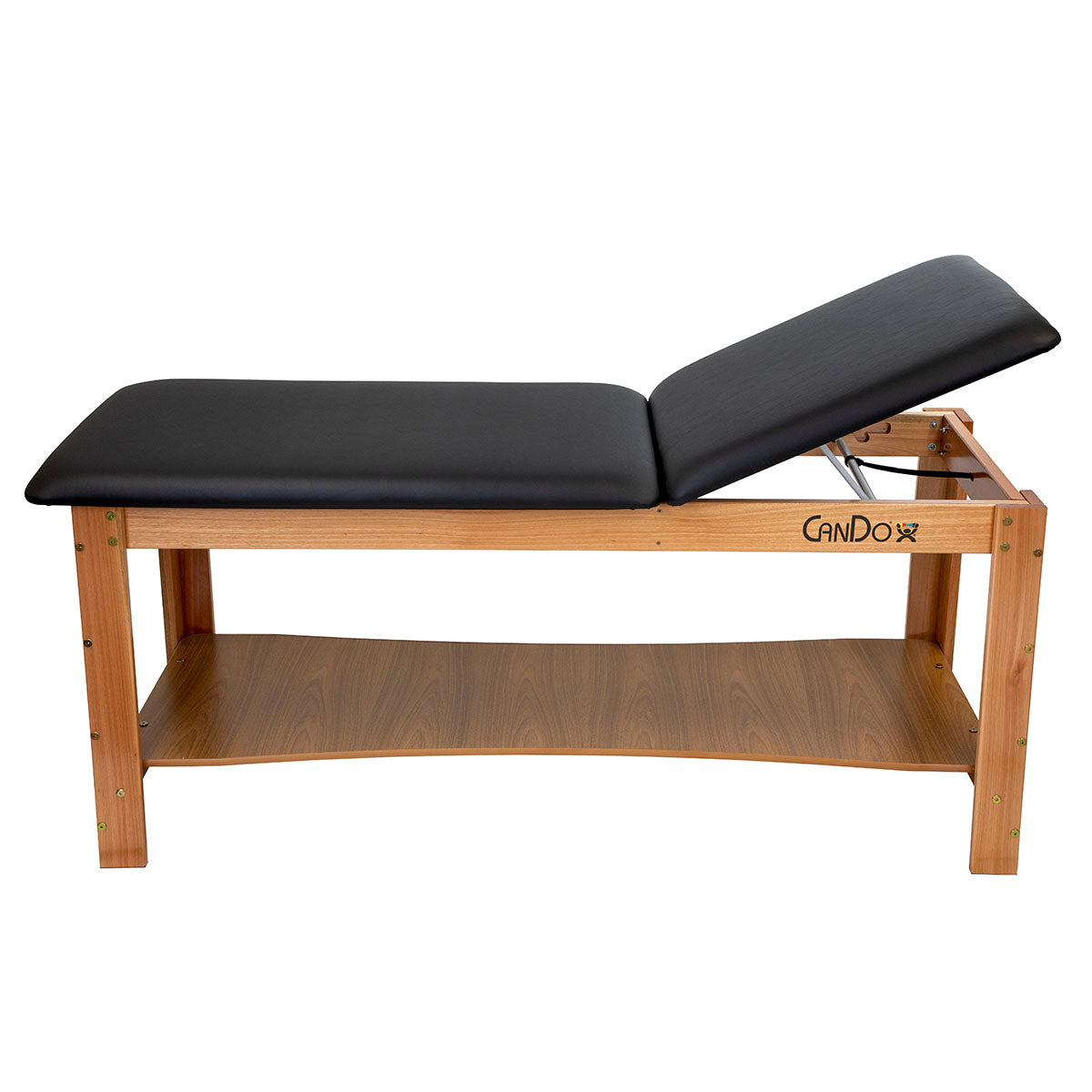 CanDo Treatment Table w/Adjustable Back & Shelf, 400 LB Capacity, 78"L x 30"W, Black Top, Quick Ship