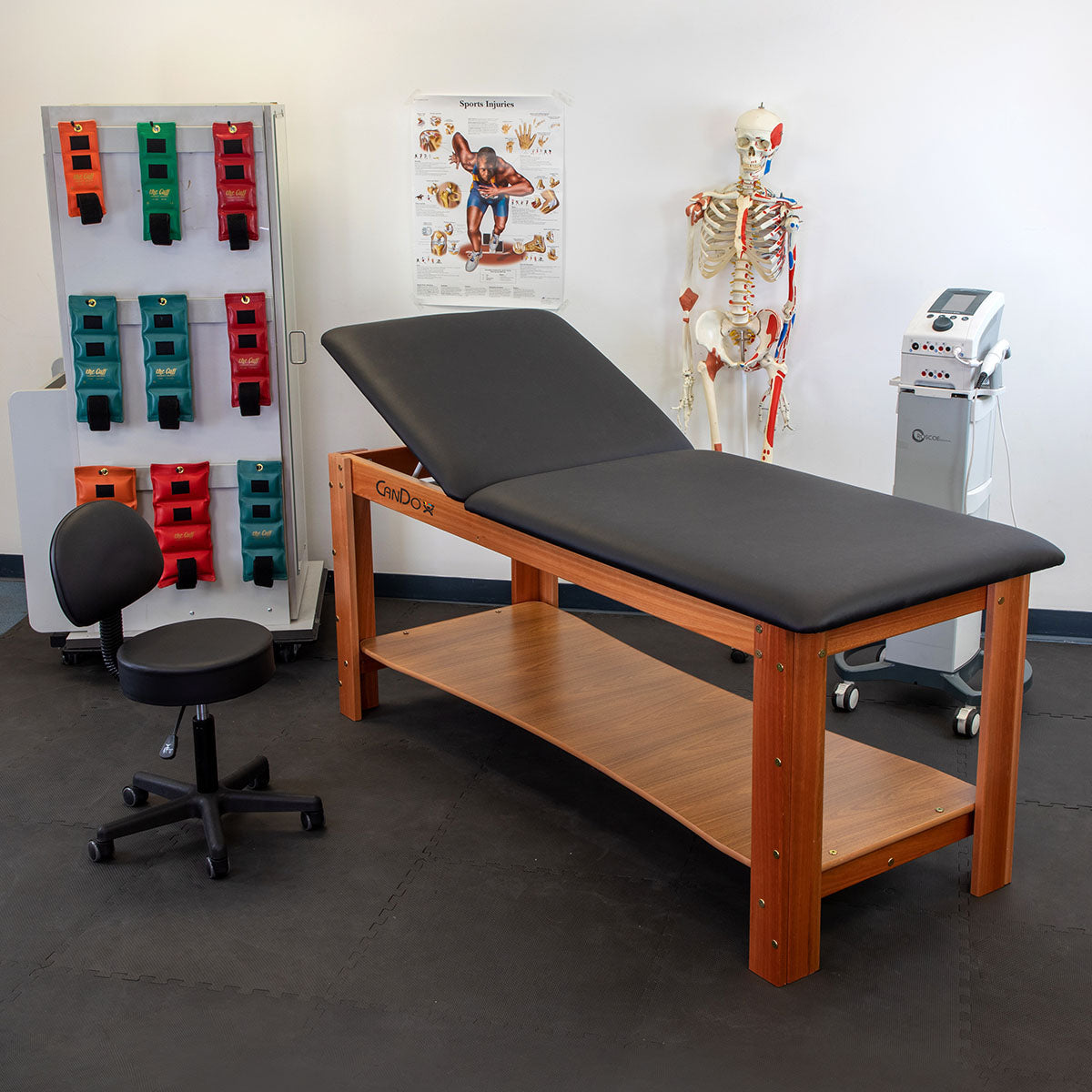 CanDo Treatment Table w/Adjustable Back & Shelf, 400 LB Capacity, 78"L x 30"W, Black Top, Quick Ship