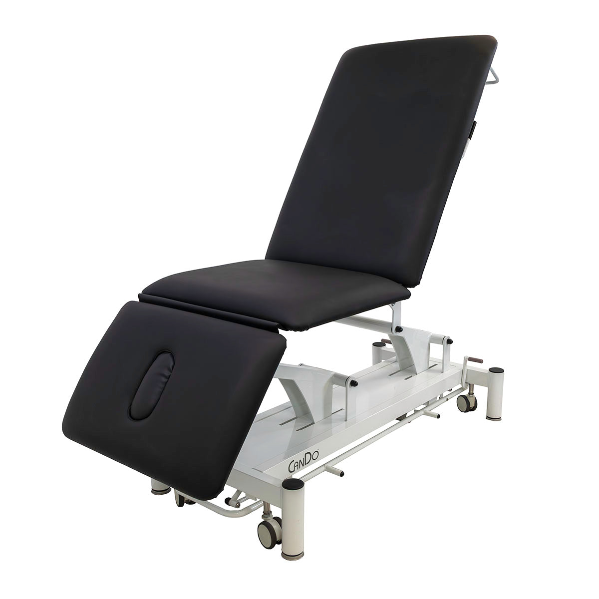 CanDo Hi Lo Treatment Table, 3 Section, Black Vinyl Top, White Base, Nose Hole Cut Out