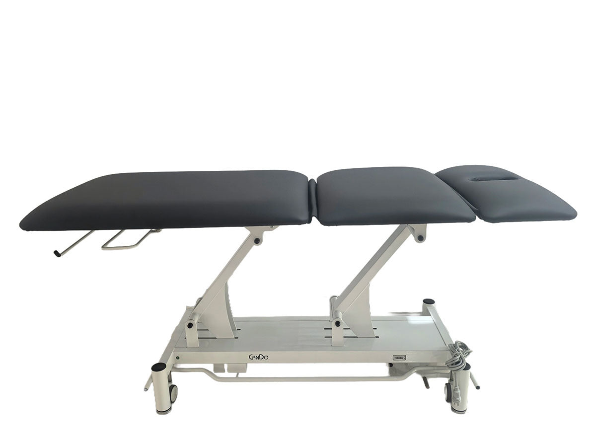CanDo Hi-Lo Treatment Table, 3-Sec, Black Vinyl Top, White, Nose Hole Cut Out, 78"L x 30"W