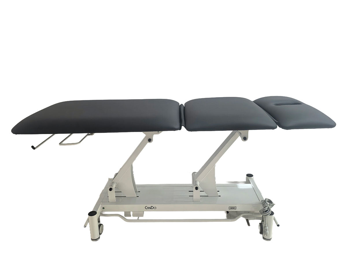 CanDo Hi-Lo Treatment Table, 3-Sec, Black Vinyl Top, White, Nose Hole Cut Out, 78"L x 30"W