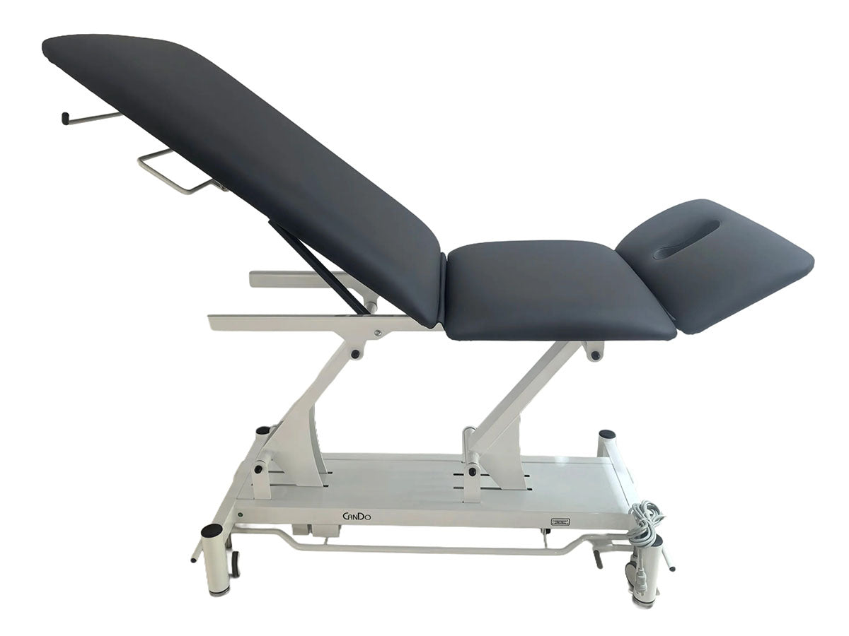 CanDo Hi-Lo Treatment Table, 3-Sec, Black Vinyl Top, White, Nose Hole Cut Out, 78"L x 30"W