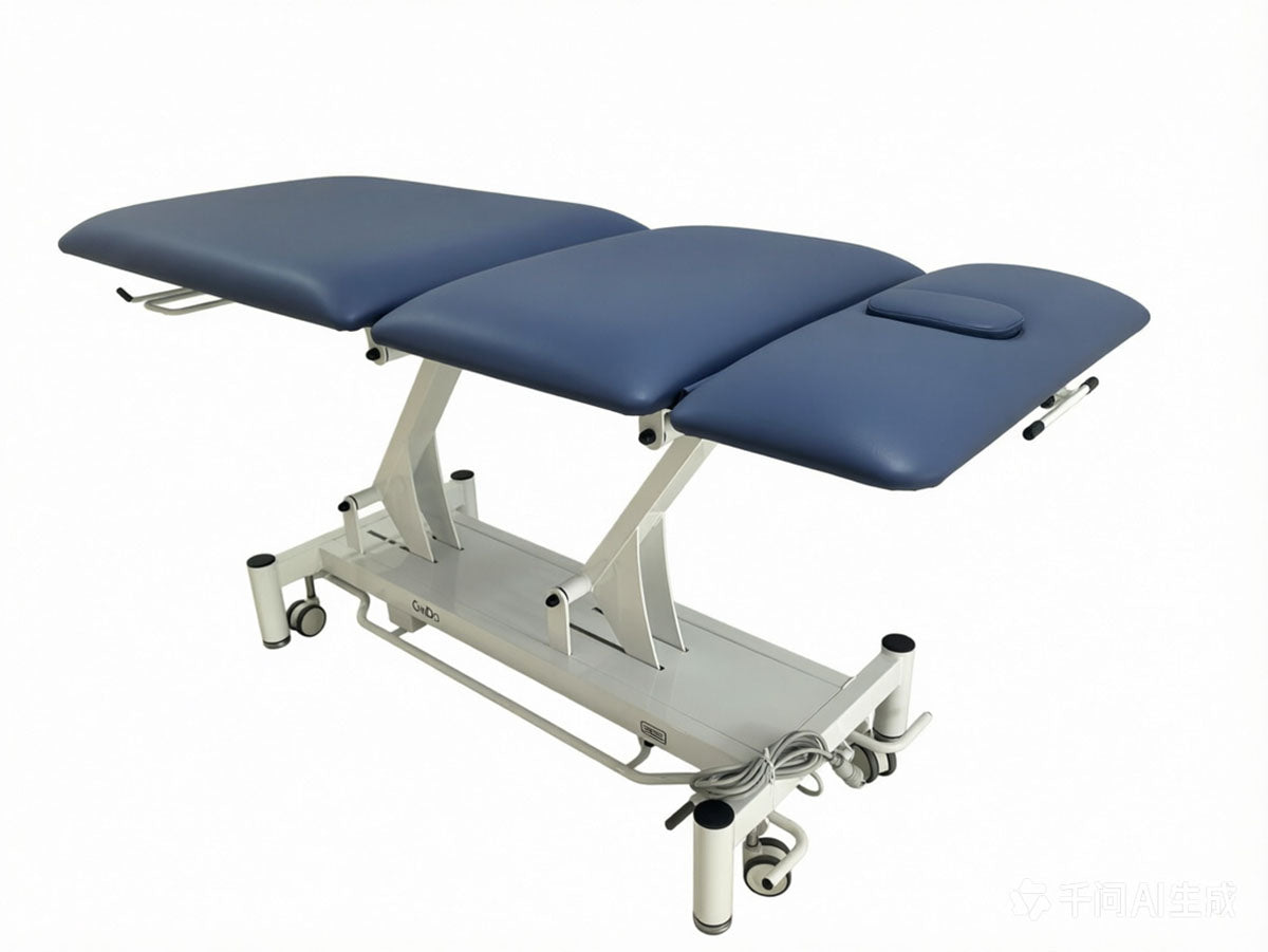 CanDo Hi-Lo Treatment Table, 3-Sec, Blue Vinyl Top, White, Nose Hole Cut Out, 78"L x 30"W