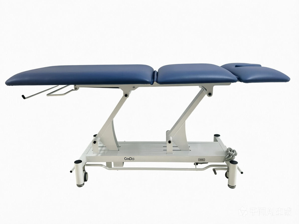 CanDo Hi-Lo Treatment Table, 3-Sec, Blue Vinyl Top, White, Nose Hole Cut Out, 78"L x 30"W