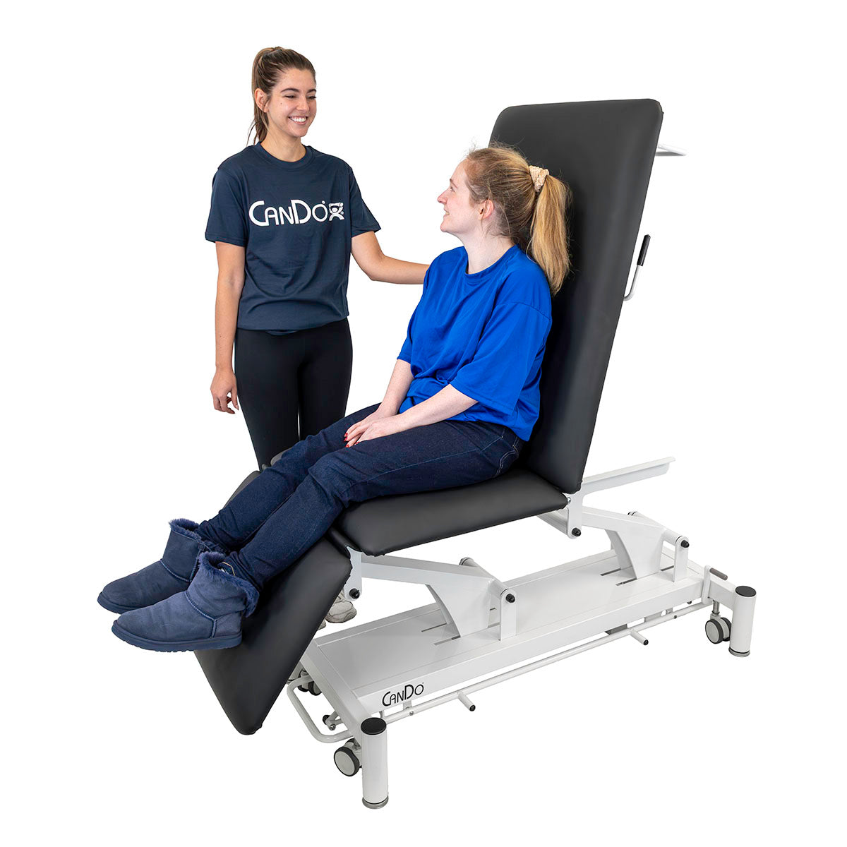 CanDo Hi-Lo Treatment Table, 3-Sec, Black Vinyl Top, White, Nose Hole Cut Out, 78"L x 30"W