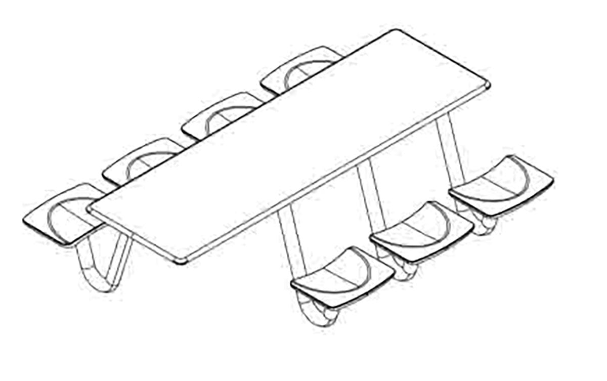 ADA Anchor Table, 7 Blue/Grey Seats, Rectangle, 30" x 96"