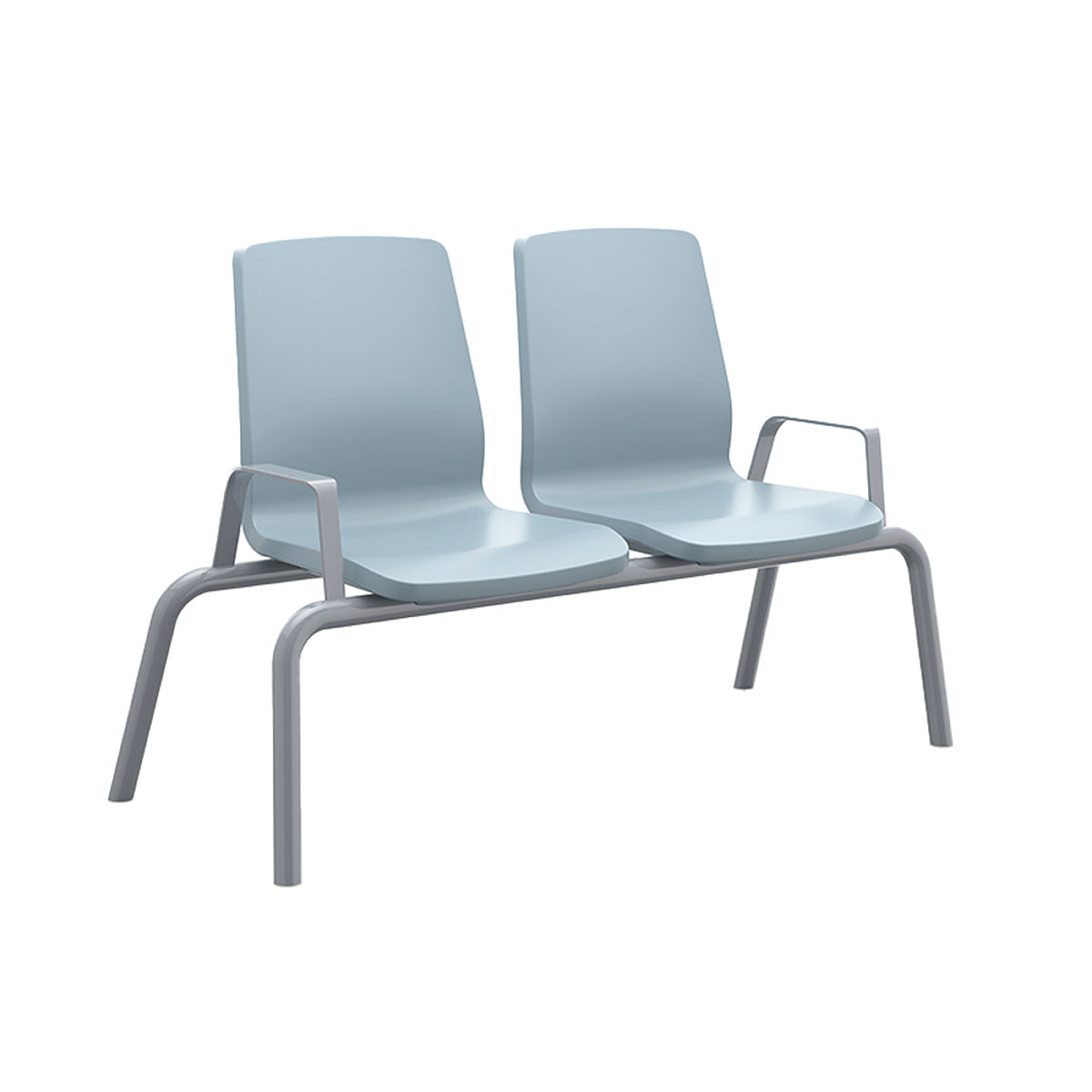 Structured Seating, 2 Seats, With Arms, Bolt Down, Blue Grey