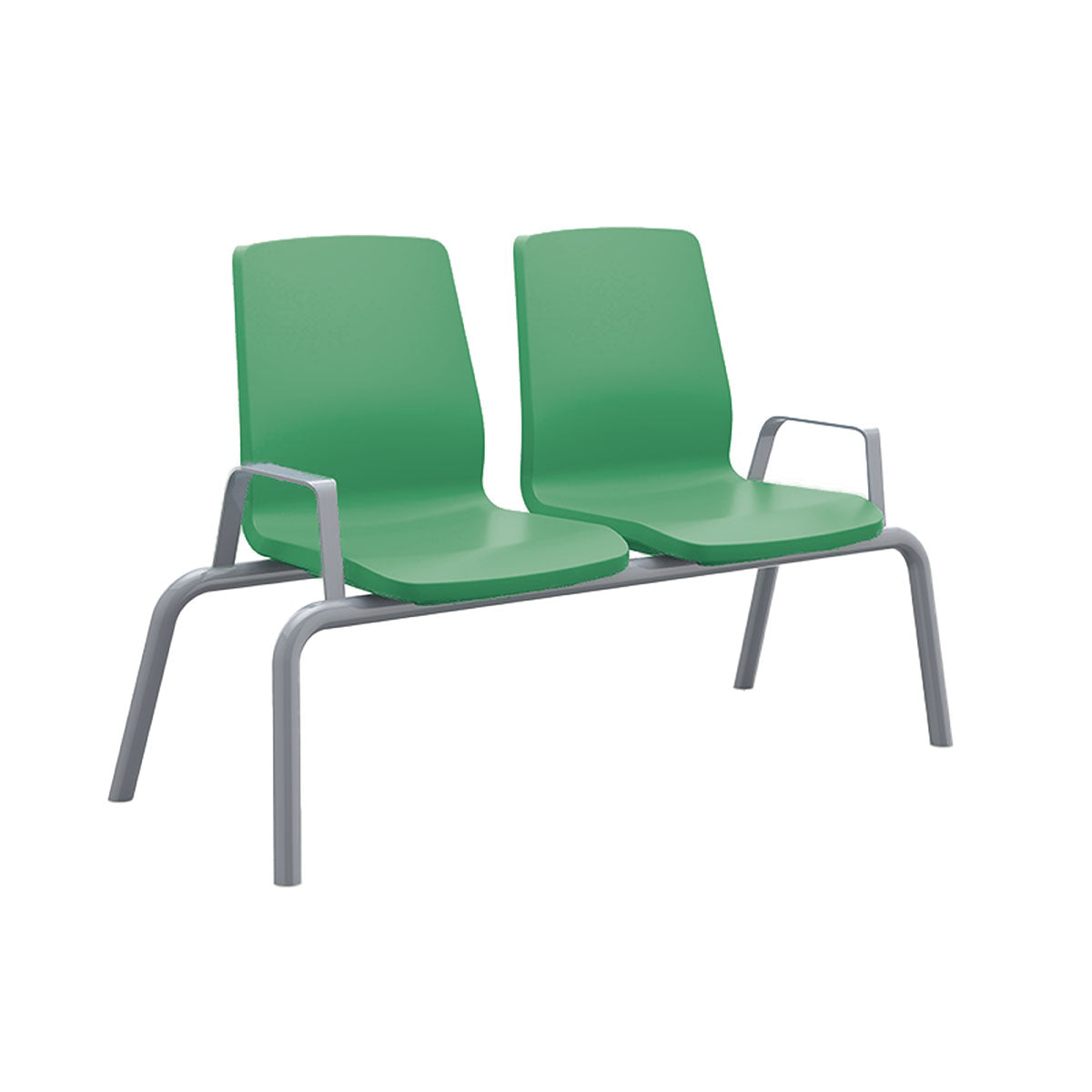 Structured Seating, 2 Seats, With Arms, Bolt Down, Green