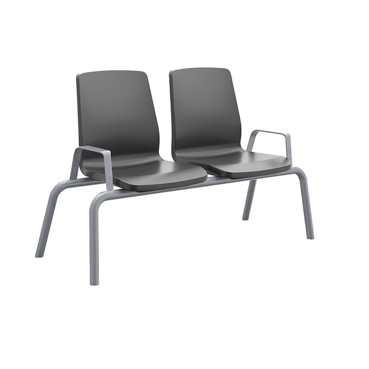 Structured Seating, 2 Seats, With Arms, Floor Glides, Black
