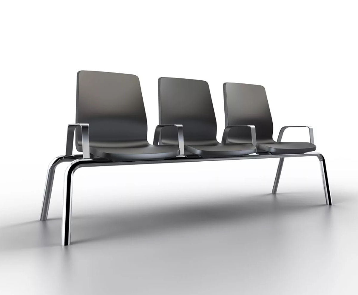 Structured Seating, 3 Seats, Arms/Dividers, Floor Glides, Black