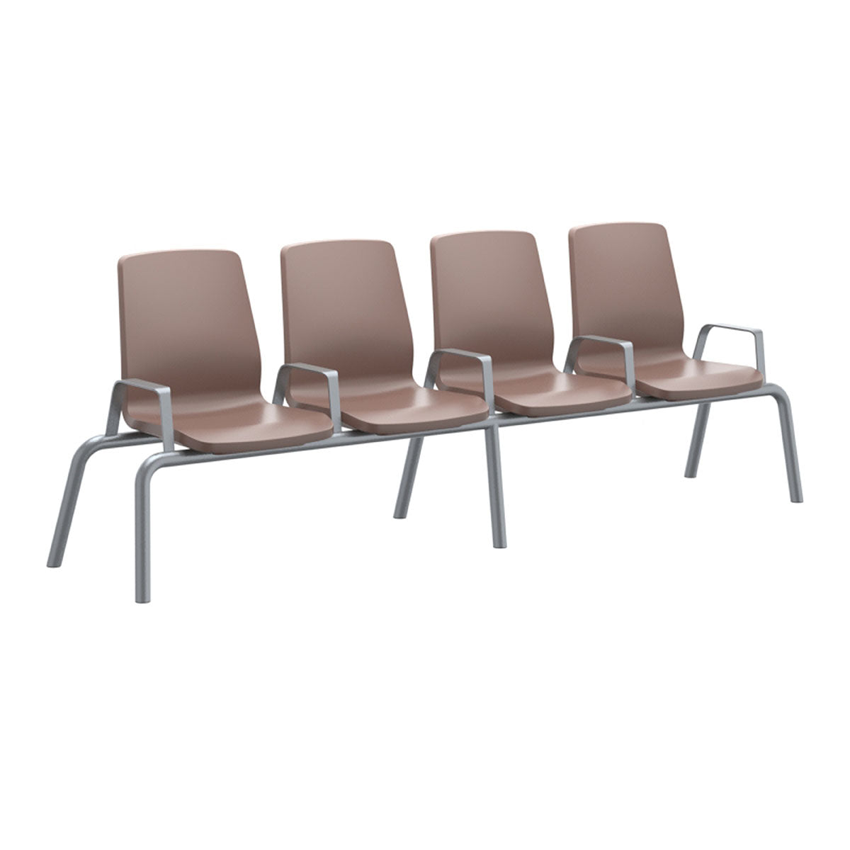 Structured Seating, 4 Seats, Arms/Dividers, Bolt Down, Brown