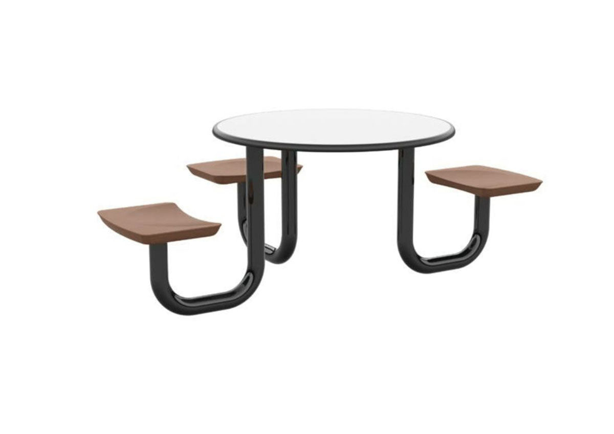 ADA Anchor Table, U-Leg, 3 Brown Seats, Round, 42"