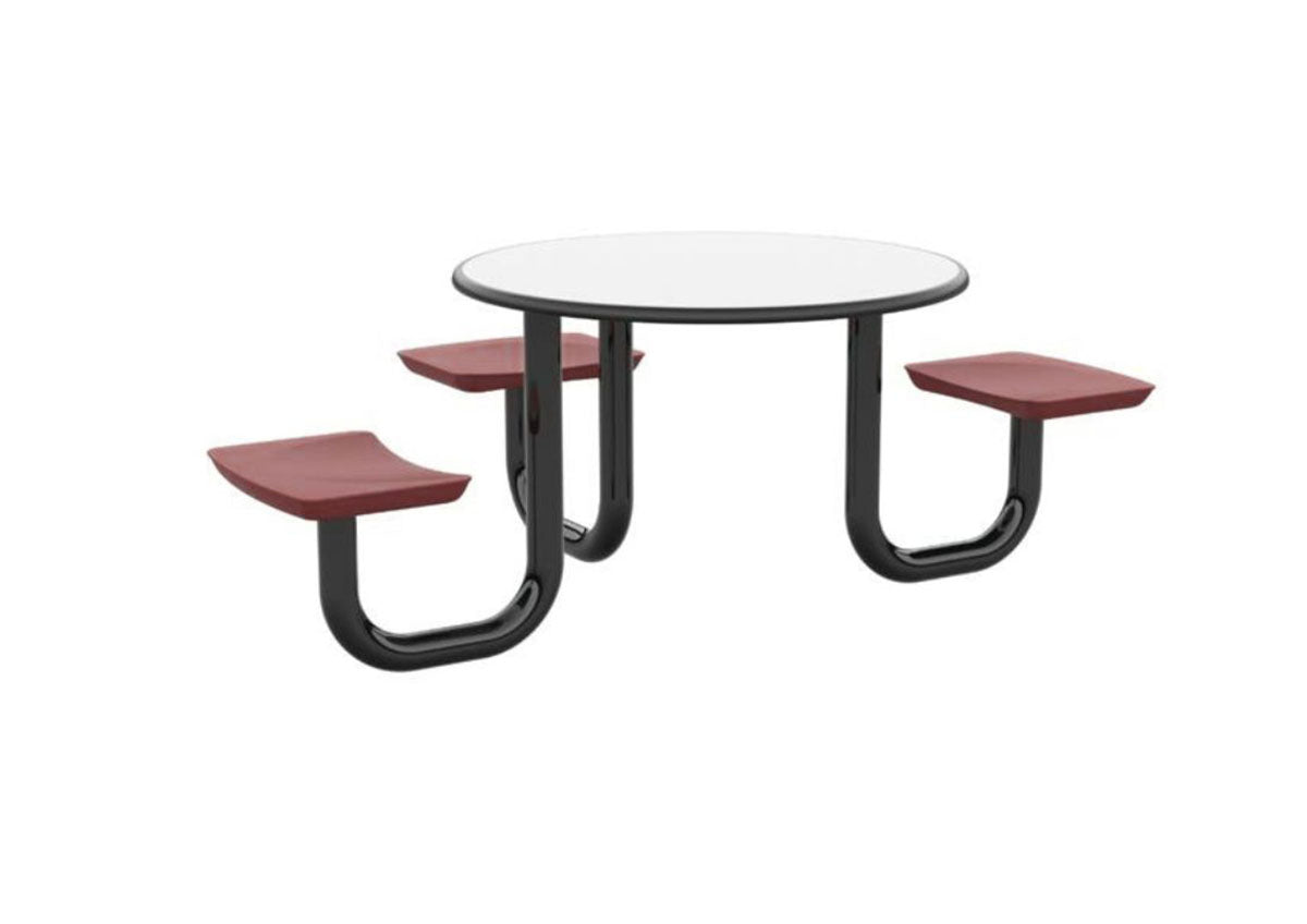 ADA Anchor Table, U-Leg, 3 Burgundy Seats, Round, 42"