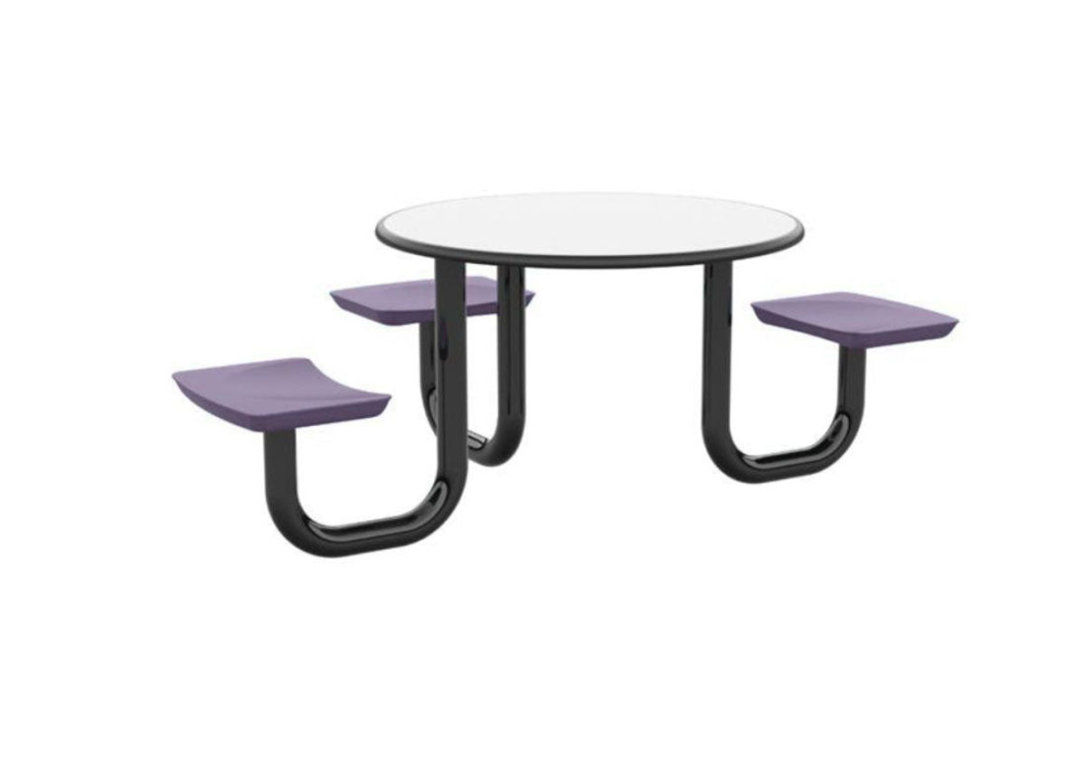 ADA Anchor Table, U-Leg, 3 Indigo Seats, Round, 42"