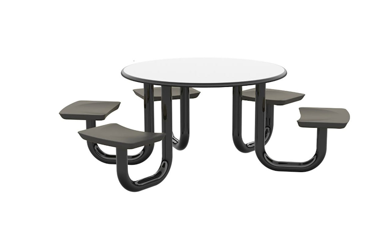 ADA Anchor Table, U-Leg, 5 Black Seats, Round, 48"