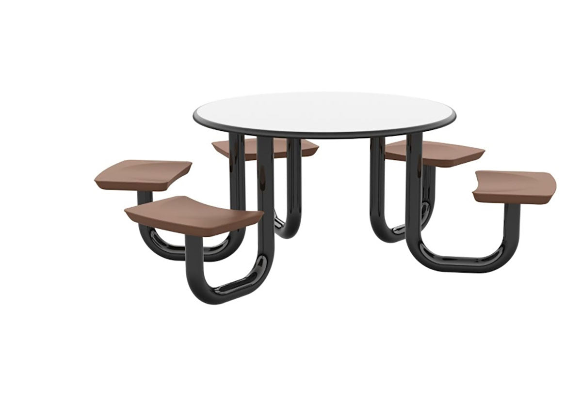 ADA Anchor Table, U-Leg, 5 Brown Seats, Round, 48"