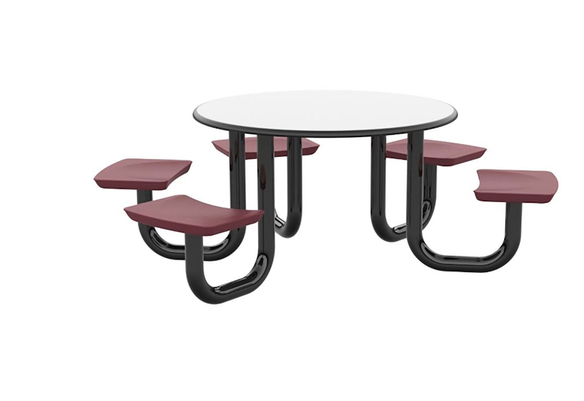 ADA Anchor Table, U-Leg, 5 Burgundy Seats, Round, 48"