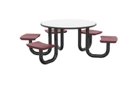 ADA Anchor Table, U-Leg, 5 Burgundy Seats, Round, 48"