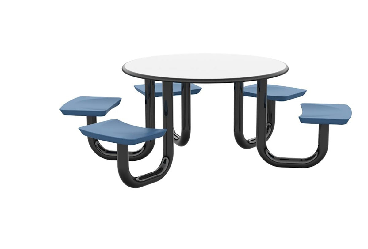 ADA Anchor Table, U-Leg, 5 Midnight Blue Seats, Round, 48"