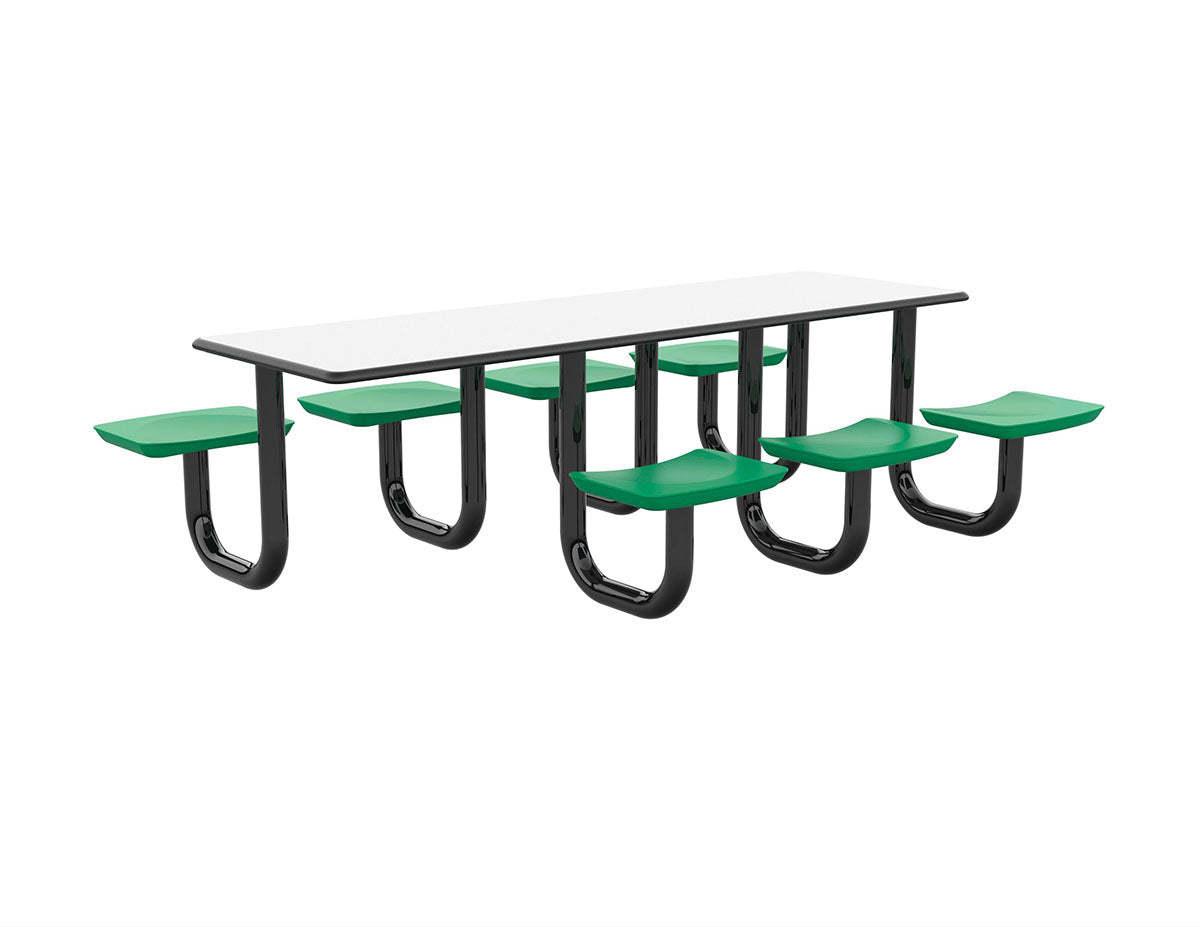 ADA Anchor Table, U-Leg, 7 Green Seats, Rectangle, 30" x 96"