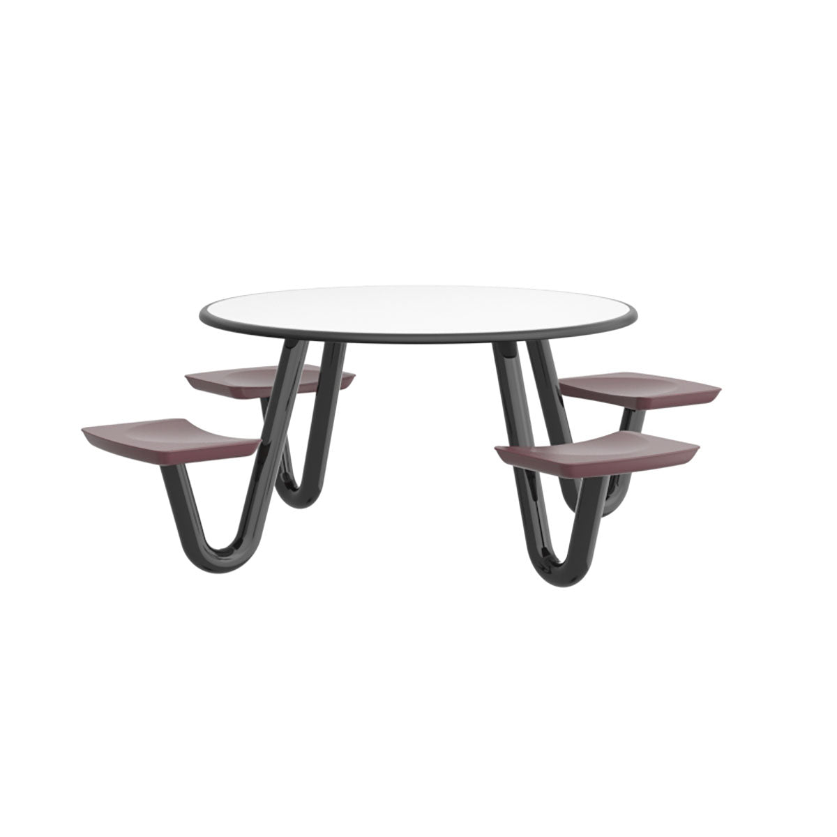 Anchor Table, U-Leg, 4 Burgundy Seats, Round, 42"