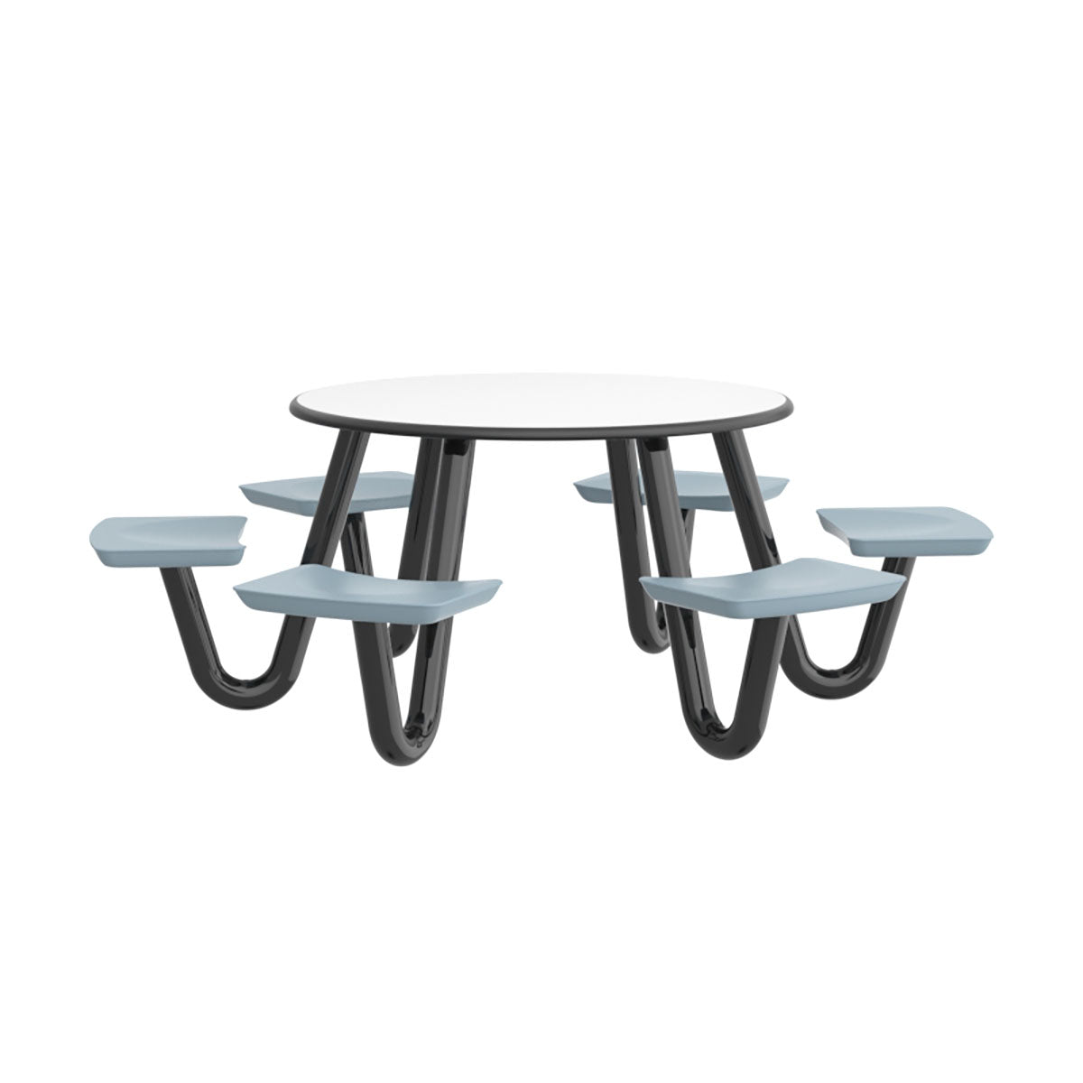 Anchor Table, U-Leg, 6 Blue/Grey Seats, Round, 48"