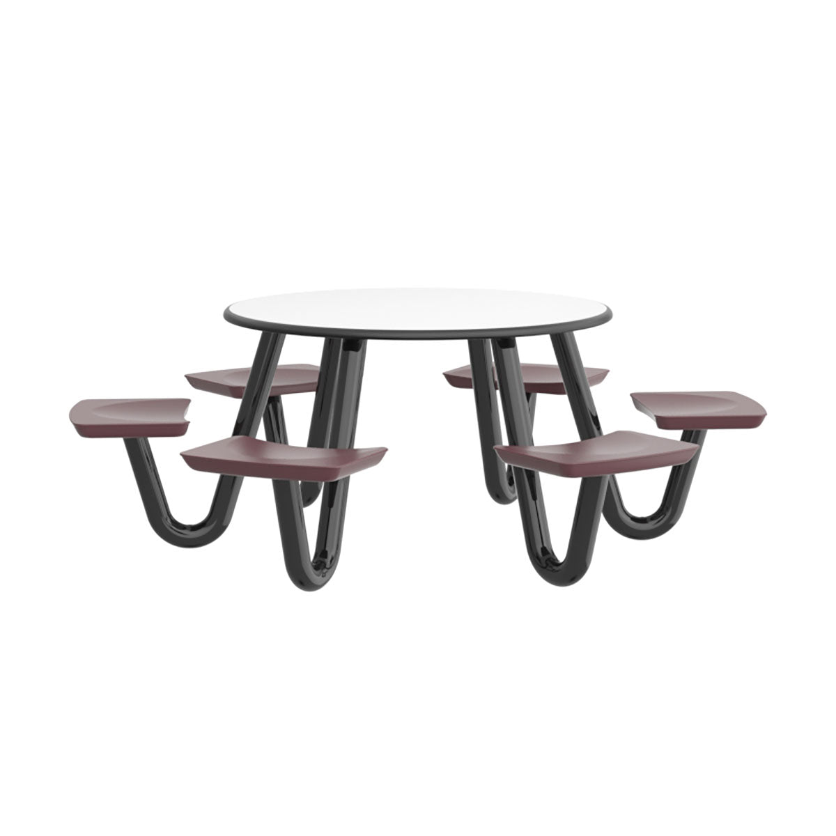 Anchor Table, U-Leg, 6 Burgundy Seats, Round, 48"