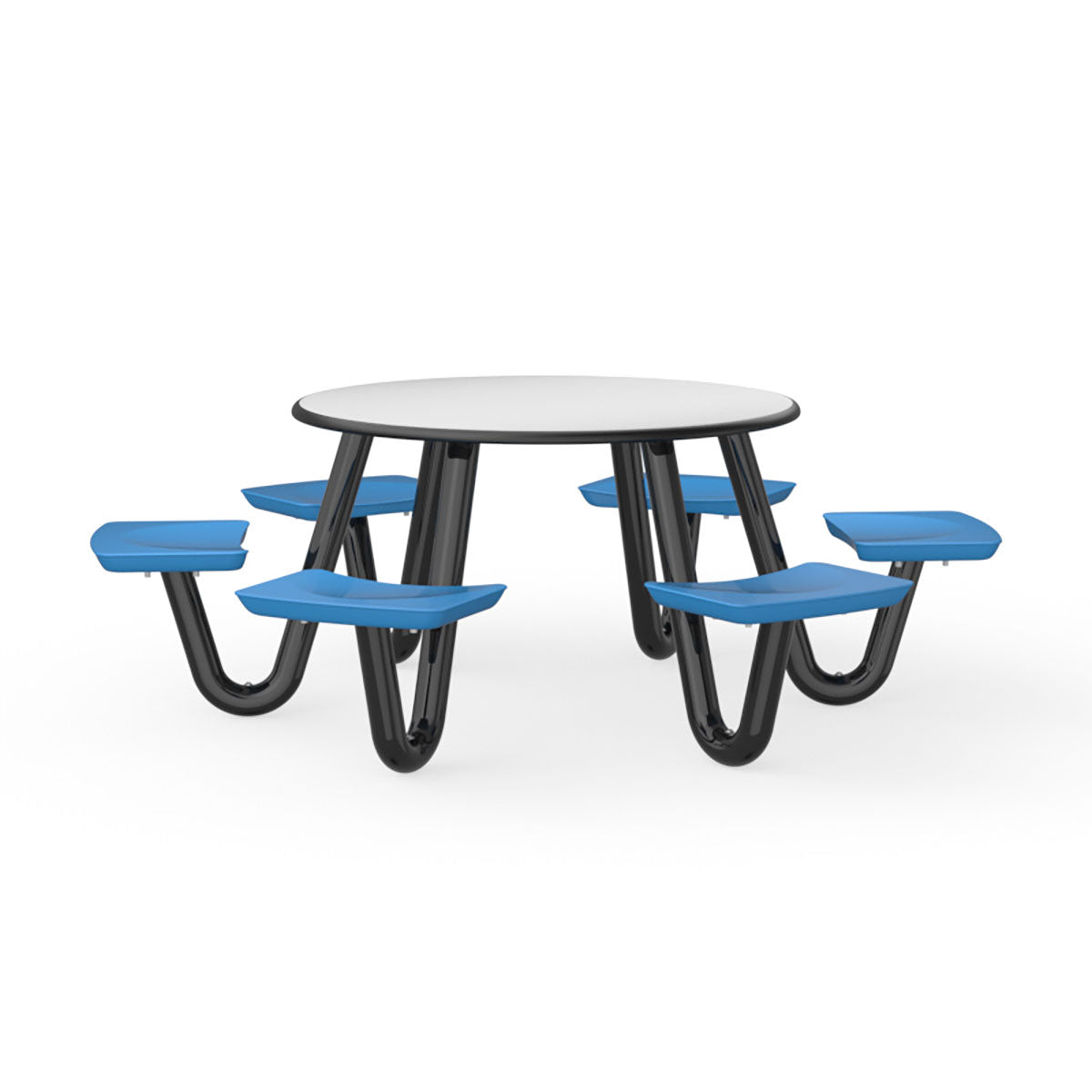 Anchor Table, U-Leg, 6 Slate Blue Seats, Round, 48"